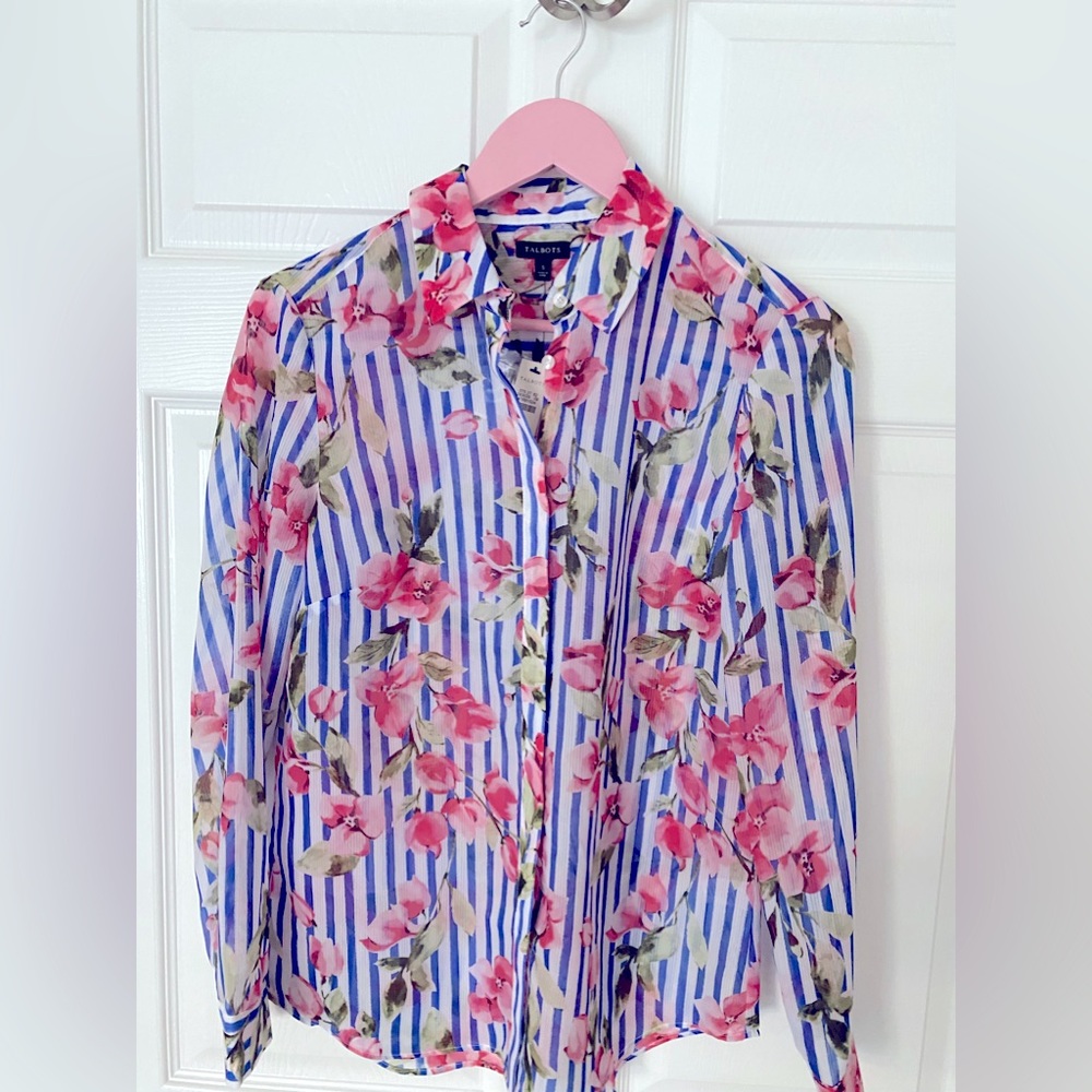 NWT Talbots Striped Floral Blouse